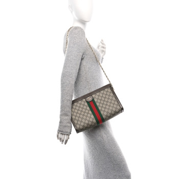 GUCCI GG Supreme Monogram Web Medium Ophidia Chain Shoulder Bag Brown