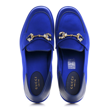 GUCCI Satin Crystal Horsebit Slip On Loafers 36 Electric Blue