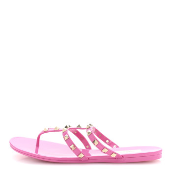 VALENTINO GARAVANI PVC Jelly Rockstud Caged Flat Thong Sandals 40 Dawn Pink