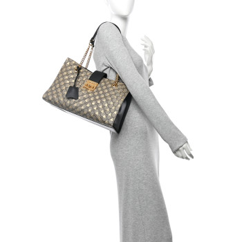 GUCCI GG Supreme Monogram Bees Medium Padlock Tote Beige Oro Black