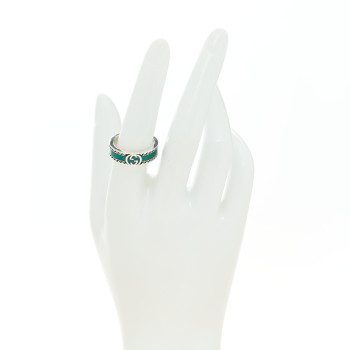 GUCCI Sterling Silver Enamel Interlocking G ring 56 7.5 Turquoise