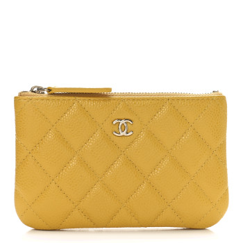 CHANEL Iridescent Caviar Quilted Small Cosmetic Case Yellow
