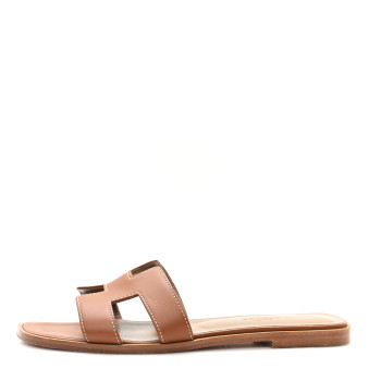 HERMES Box Calfskin Oran Sandals 37.5 Gold