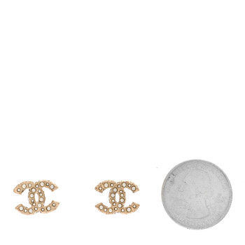 CHANEL Metal Graduated Pearl Crystal CC Earrings Light Gold