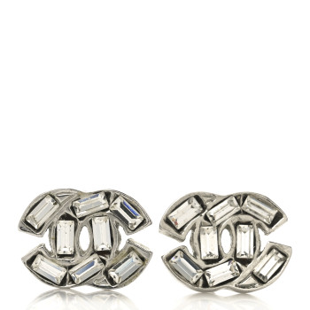 CHANEL Baguette Crystal CC Earrings Silver