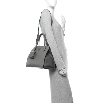 PRADA Saffiano Cuir Calfskin Medium Monochrome Top Handle Tote Ardesia