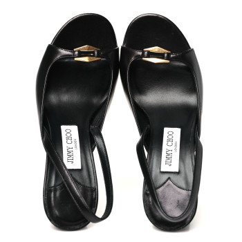 JIMMY CHOO Nappa Lev 95 Peep Toe Slingback Pumps 39.5 Black