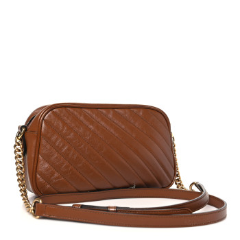 GUCCI Glazed Calfskin Matelasse Diagonal Small GG Marmont Chain Shoulder Bag Cuir