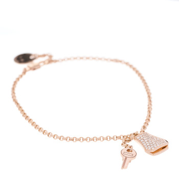 HERMES 18K Rose Gold Diamond PM Kelly Clochette Bracelet LG