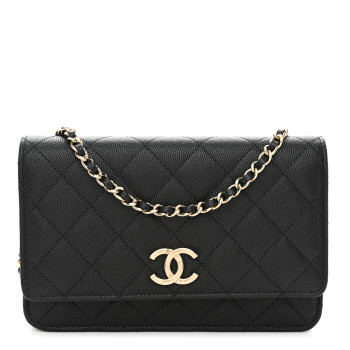 CHANEL Caviar Quilted Striated CC Wallet On Chain WOC Black