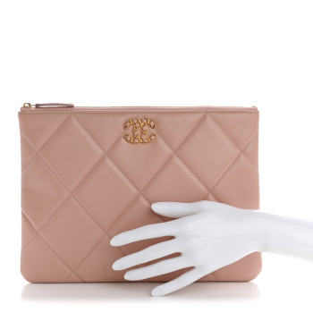CHANEL Goatskin Large Chanel 19 Pouch Pink