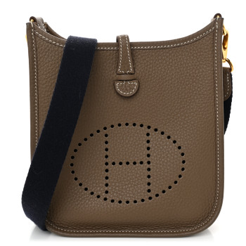 HERMES Taurillon Clemence Amazone Evelyne TPM Etoupe Bleu Indigo