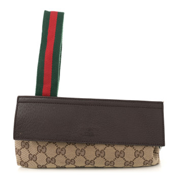 GUCCI Monogram Web Belt Pouch Bag Brown