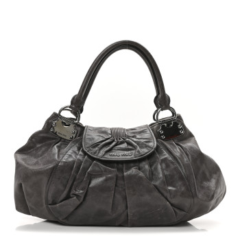 MIU MIU Vitello Pleated Hobo Grey