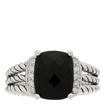 DAVID YURMAN Sterling Silver Diamond Black Onyx 10mm Petite Wheaton Ring 49 5