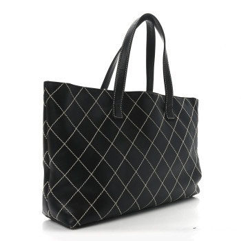 CHANEL Calfskin Wild Stitch Large Tote Black