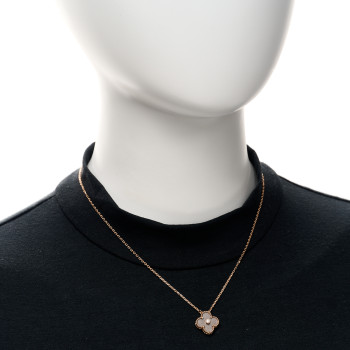 VAN CLEEF & ARPELS 18K Rose Gold Diamond Silver Obsidian Vintage Alhambra Pendant Necklace