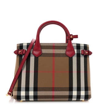 BURBERRY House Check Grainy Calfskin Medium Banner Tote Russet Red