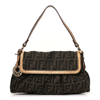 FENDI Zucca Cuoio Lucido Small Chef Shoulder Bag Tobacco Bois de Rose