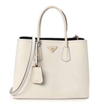 PRADA Saffiano Cuir Medium Double Bag Talco Black