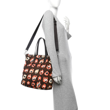PRADA Tessuto Stampato Nylon Saffiano Floral Print Tote Brown Multicolor
