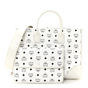 MCM Visetos Large Munchen Tote White
