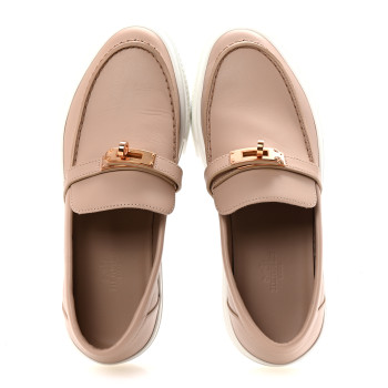 HERMES Calfskin Game Slip On Sneakers 37.5 Beige Nude