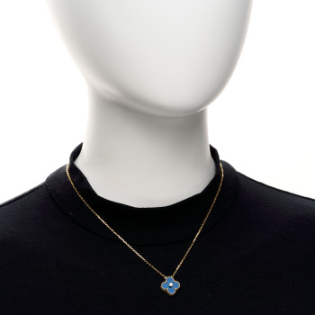 VAN CLEEF & ARPELS 18K Yellow Gold Diamond Celestial Blue Sevres Porcelain Vintage Alhambra Pendant Necklace