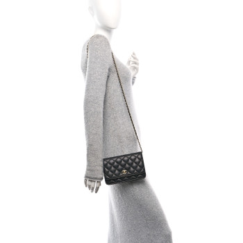 CHANEL Caviar Quilted CC Turnlock Wallet On Chain WOC Black