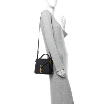 SAINT LAURENT Calfskin Mini Classic Monogram Cassandra Top Handle Black