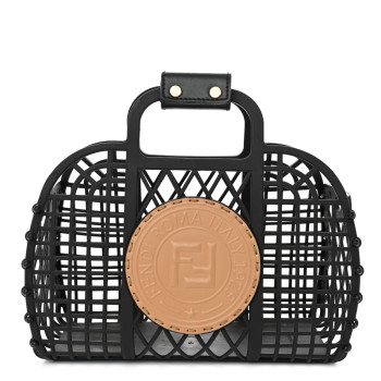 FENDI Recycled Plastic Vitello Liberty Matte Small Fendi Basket Black Miele Scuro
