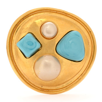 CHANEL Pearl Turquoise Brooch Gold