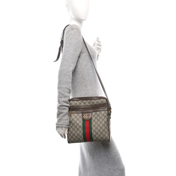 GUCCI GG Supreme Monogram Web Medium Ophidia Messenger Bag Brown