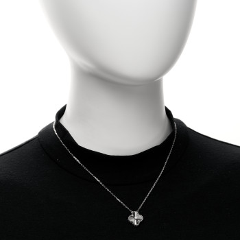 VAN CLEEF & ARPELS 18K White Gold Diamond Guilloche Vintage Alhambra Pendant Necklace
