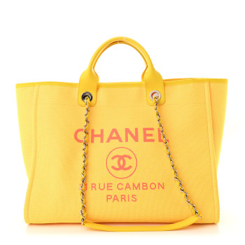CHANEL Mixed Fibers Calfskin Deauville Medium Tote Yellow Orange