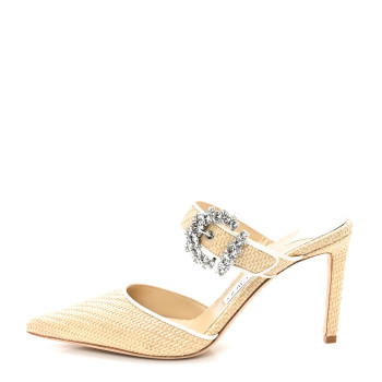 JIMMY CHOO Raffia Crystal Dyana 85 Mule Pumps 38.5 Natural Milk