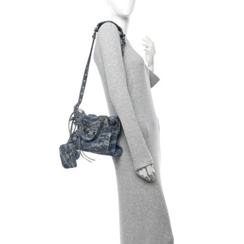 BALENCIAGA Denim BB Monogram Neo Cagole Handbag XS Blue