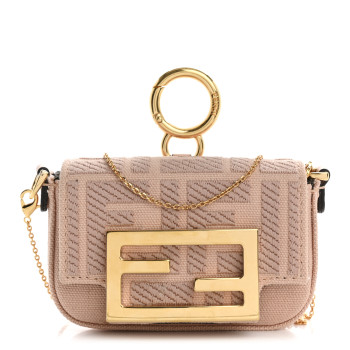 FENDI Canvas Vitello King FF Embroidered Nano Maxi Buckle Baguette Charm Rosa Quarzo