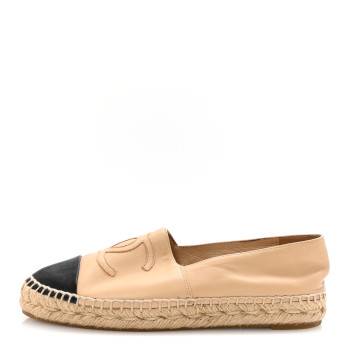 CHANEL Lambskin CC Espadrilles 37 Beige Black