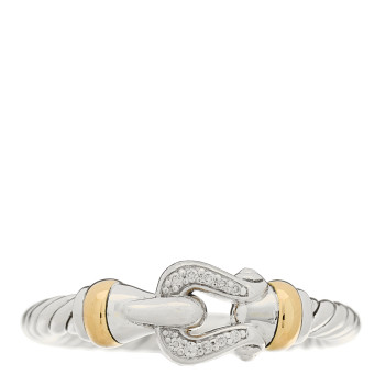 DAVID YURMAN Sterling Silver 18K Yellow Gold Diamond Petite Buckle Ring 49 5