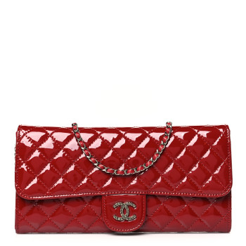 CHANEL Patent Calfskin Quilted Brilliant East West Flap Clutch Red