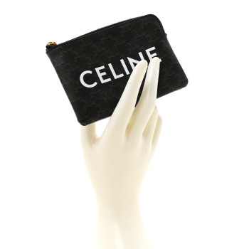 CELINE Triomphe Canvas Logo Coin and Card Pouch With Hook Black