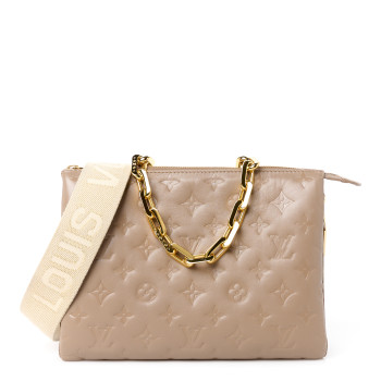 LOUIS VUITTON Lambskin Embossed Monogram Coussin PM Taupe