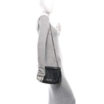 SAINT LAURENT Crinkled Calfskin Matelasse Monogram Baby Niki Chain Satchel Black