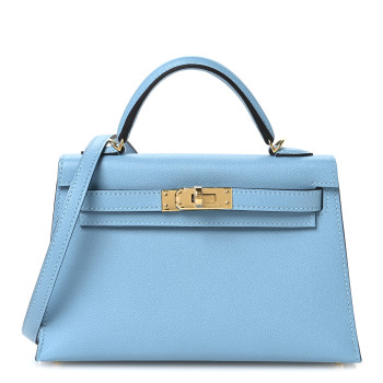 HERMES Madame Calfskin Mini Kelly Sellier 20 Blue Du Nord