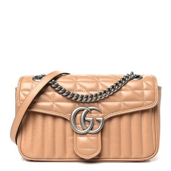 GUCCI Calfskin Matelasse Aria Small GG Marmont Shoulder Bag Camelia