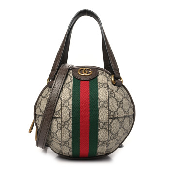 GUCCI GG Supreme Monogram Textured Dollar Calfskin Web Mini Ophidia Basketball Shaped Shoulder Bag Beige Ebony New Acero