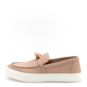 HERMES Calfskin Game Slip On Sneakers 37.5 Beige Nude