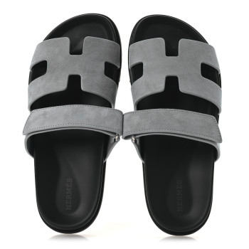 HERMES Suede Goatskin Womens Chypre Sandals 38 Bleu Mineral