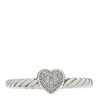 DAVID YURMAN Sterling Silver Diamond Cable Classics Heart Ring 55 7.25